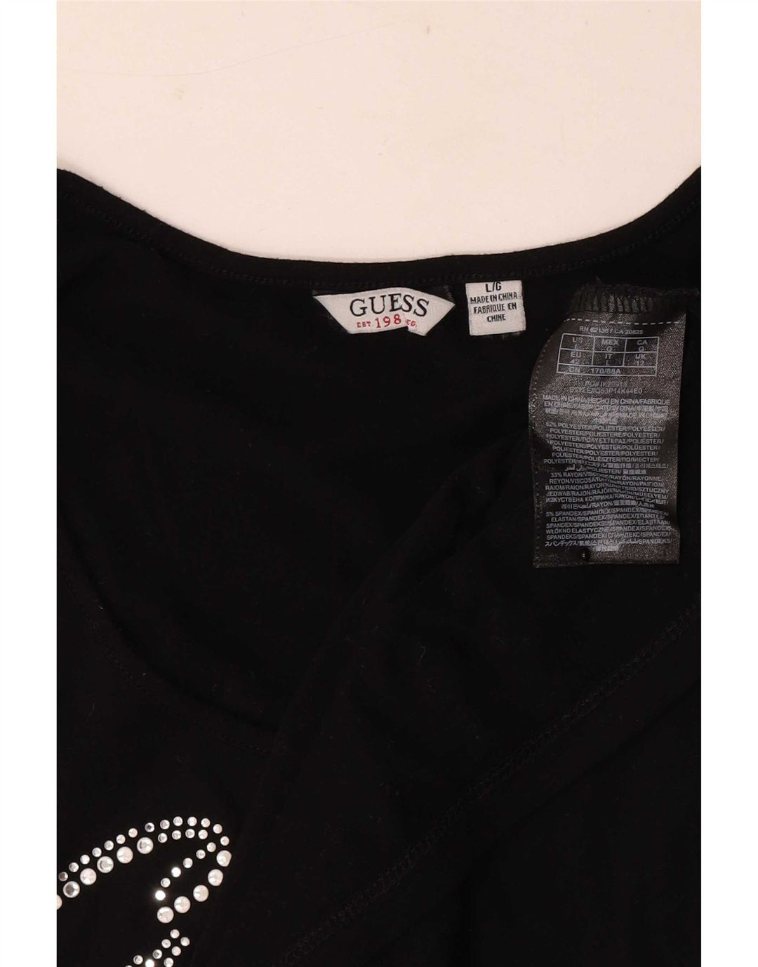 Guess Camiseta gráfica para mujer Top UK 12 Medium Negro Poliéster
