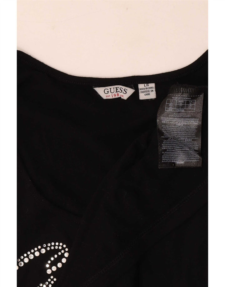 Guess Camiseta gráfica para mujer Top UK 12 Medium Negro Poliéster