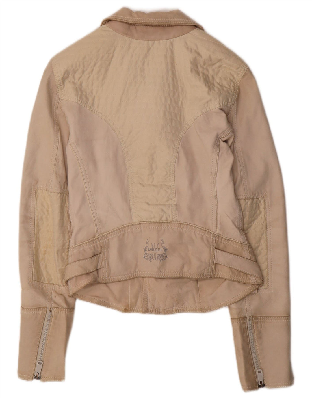 DIESEL Chaqueta motera de cuero corta para mujer UK 10 Small Beige Leather