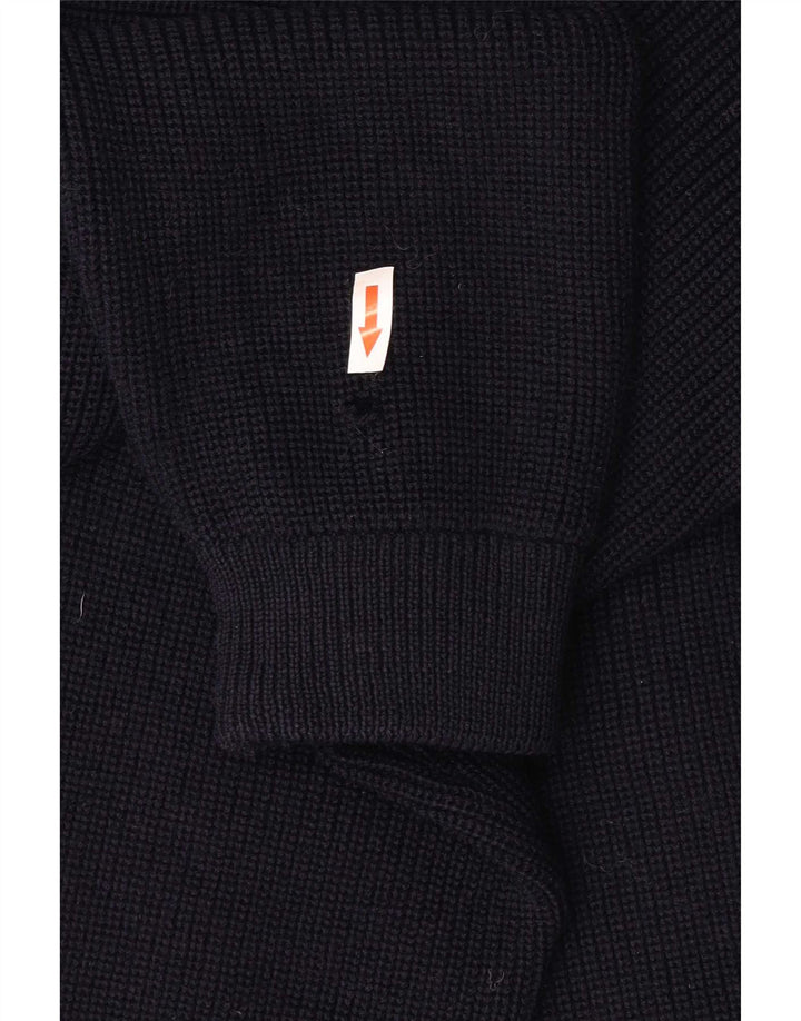 Vintage hombres Cardigan suéter medio azul marino lana virgen