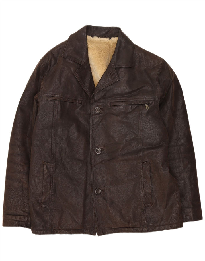 Vintage hombres Sherpa chaqueta de cuero Reino Unido 40 cuero marrón grande