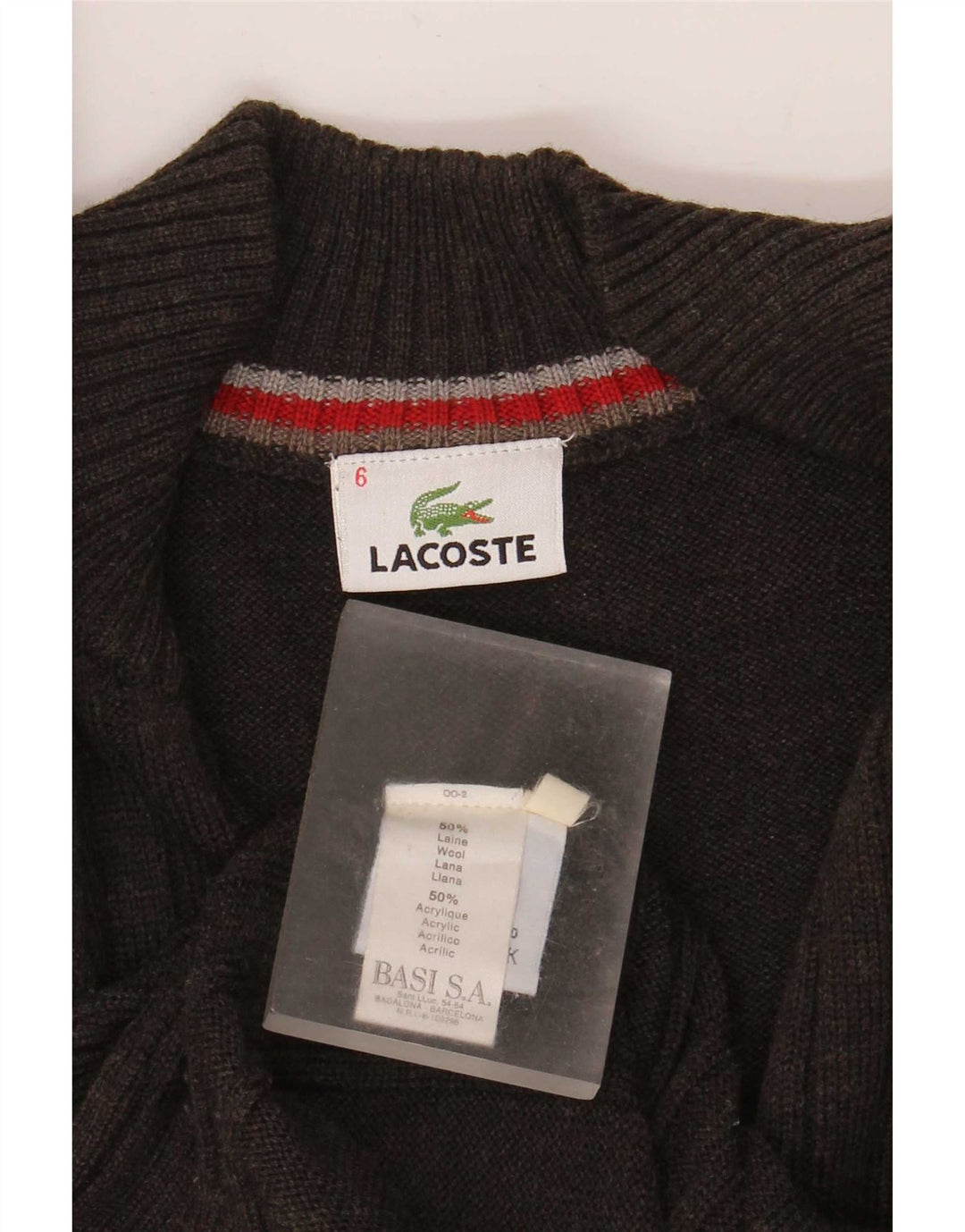 Suéter tipo cárdigan para hombre Lacoste Talla 6 XL Lana marrón
