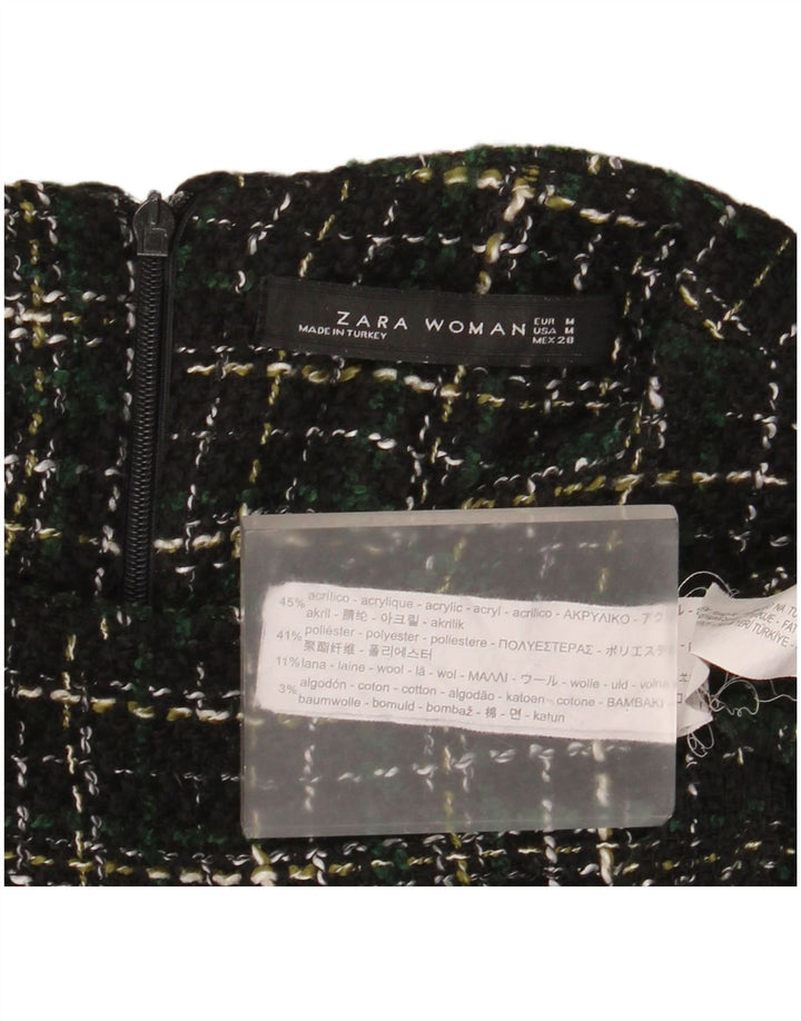 Zara Vestido recto de manga larga para mujer UK 44 Acrílico a cuadros verde medio