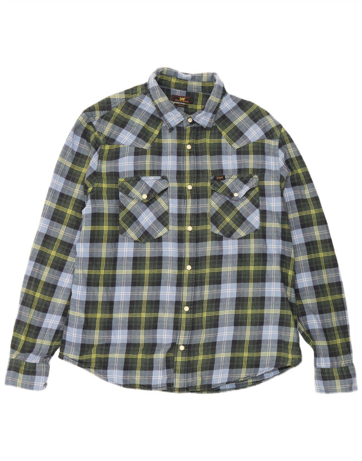 Camisa De Franela De Corte Entallado De Algodón A Cuadros Azul XL Lee Hombre