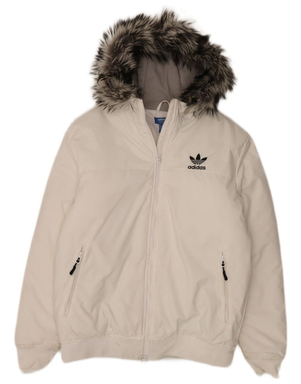 Adidas Chaqueta acolchada con capucha para hombre UK 38 Medium White Nylon