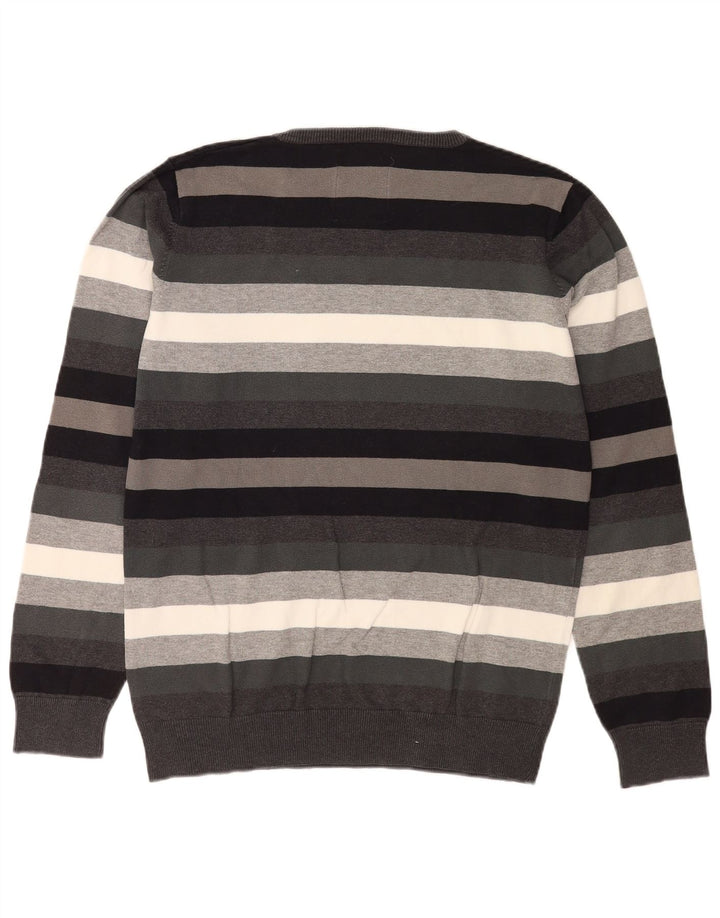 Jack & Jones Jersey con cuello en V para hombre, talla grande, gris, a rayas