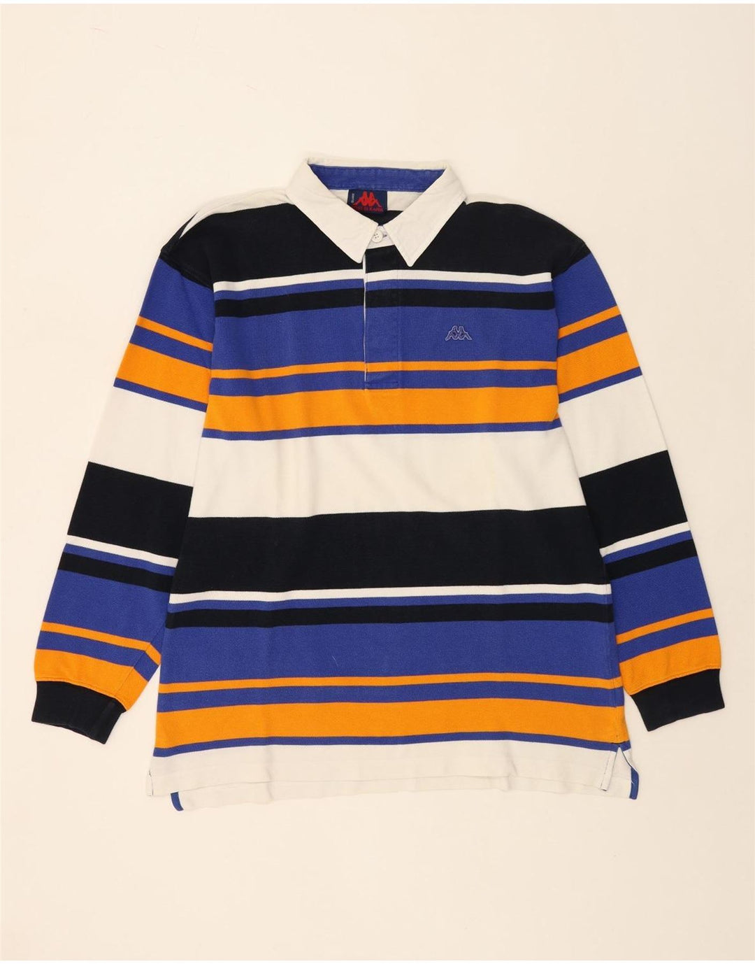 KAPPA Polo de rugby de manga larga para hombre, talla grande, algodón a rayas multicolor