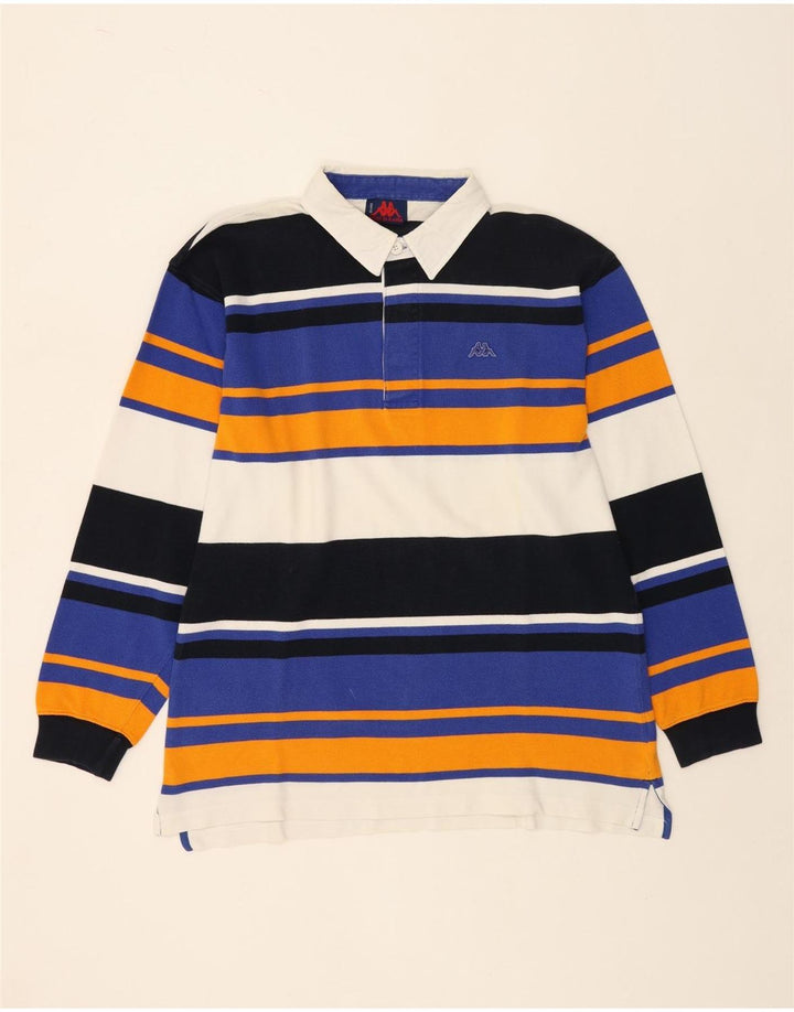 KAPPA Polo de rugby de manga larga para hombre, talla grande, algodón a rayas multicolor