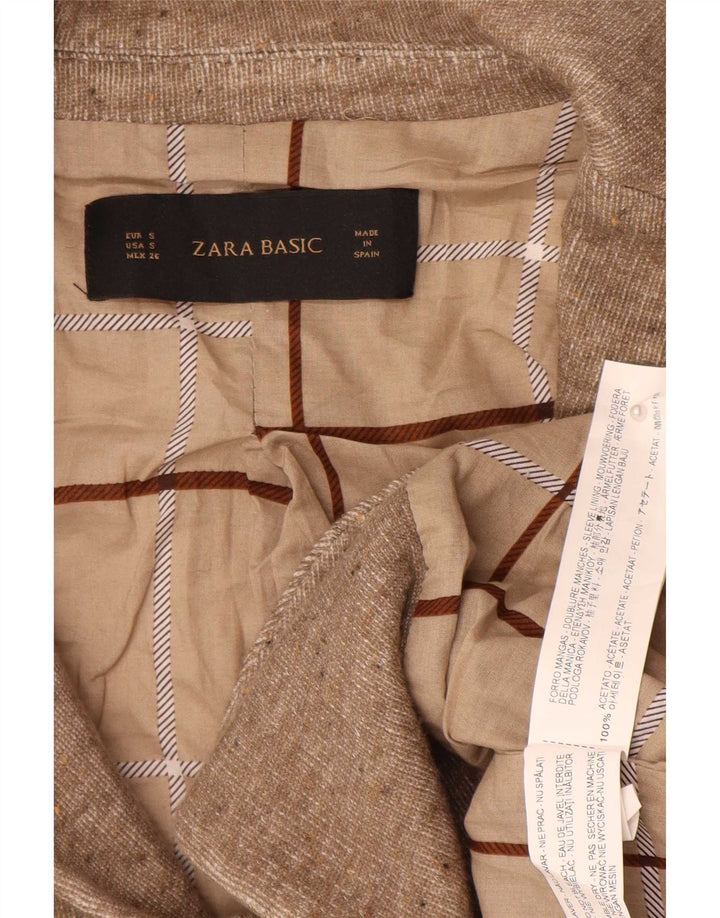 Zara Mujer Chaqueta Blazer De 1 Botón UK 10 Small Acetato Moteado Marrón