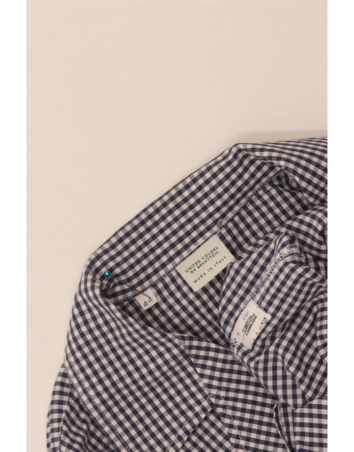 Camisa Benetton Mujer IT 44 Medium Algodón Vichy Azul Marino