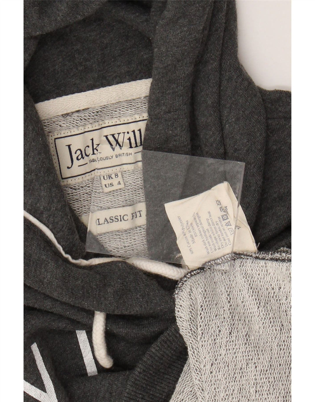 JACK WILLS Jersey con capucha de gran tamaño con gráfico para mujer Reino Unido 8 Pequeño Algodón gris