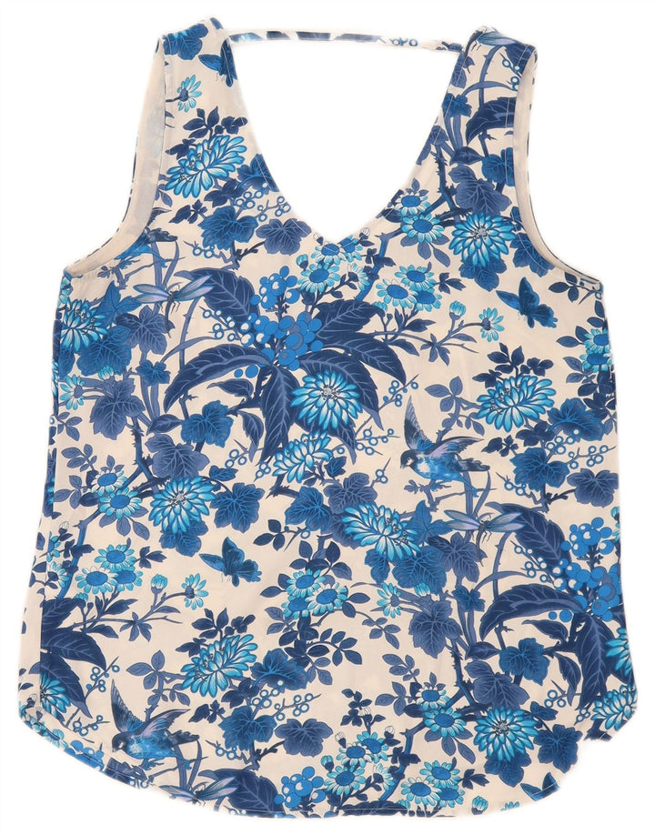 Oasis Blusa sin mangas para mujer Top UK 42 Poliéster floral azul medio