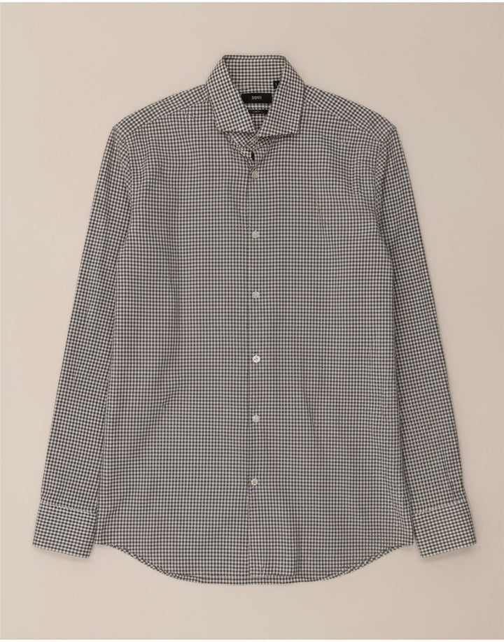 Hugo Boss Camisa Slim Fit para hombre Talla 38 15 Cuadros blancos medianos