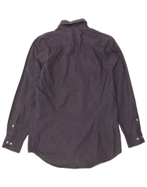 TOMMY HILFIGER Mens Slim Fit Shirt Medium Navy Blue Spotted Cotton