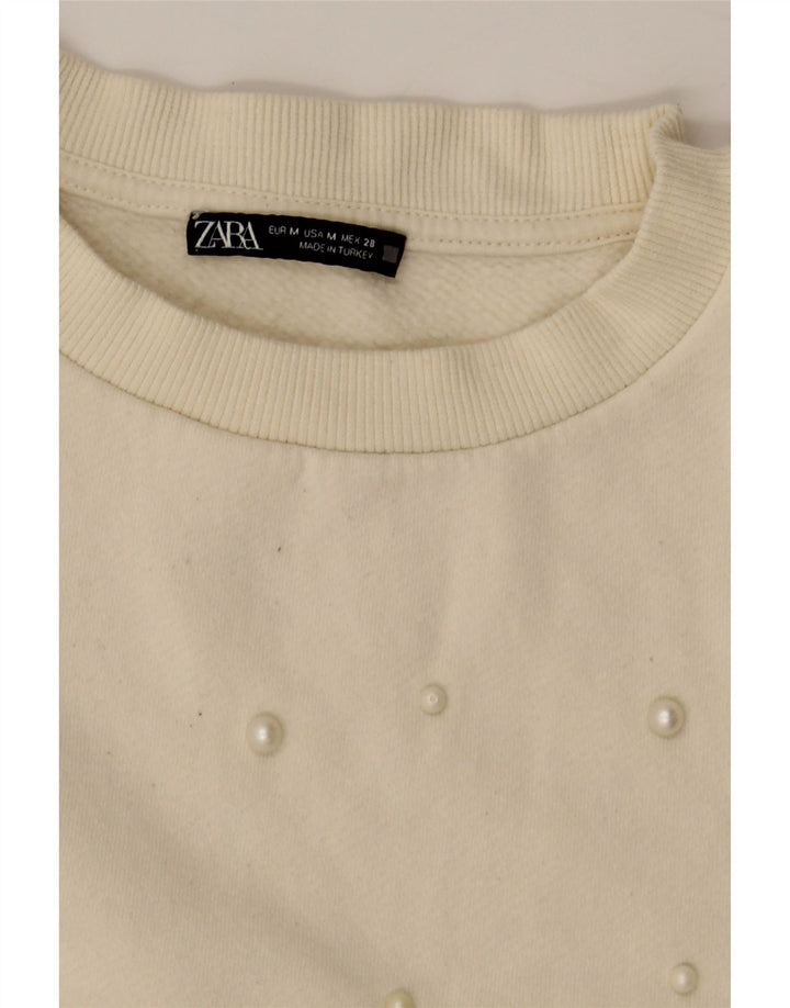 ZARA Womens Sweatshirt Jumper UK 14 Medium Off White Cotton Vintage Zara and Second-Hand Zara from Messina Hembry 