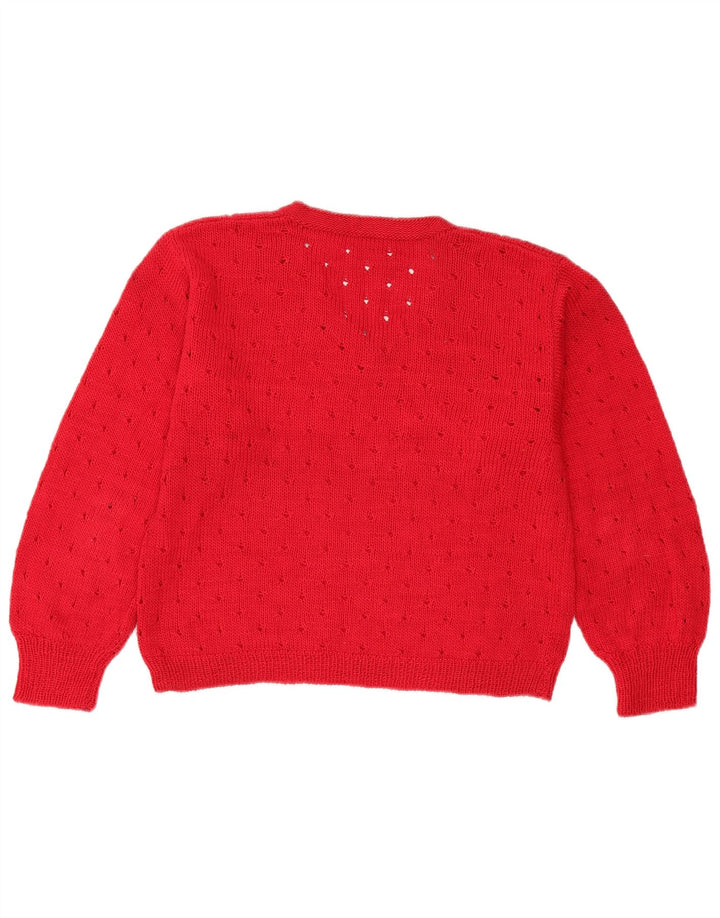 Vintage mujer crop V-cuello jumper suéter Reino Unido 12 rojo medio