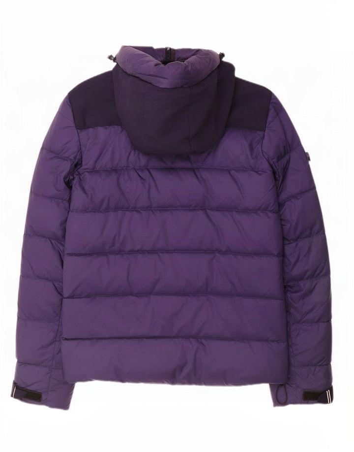 Vintage hombres con capucha chaqueta acolchada Reino Unido 38 medio azul marino colorblock