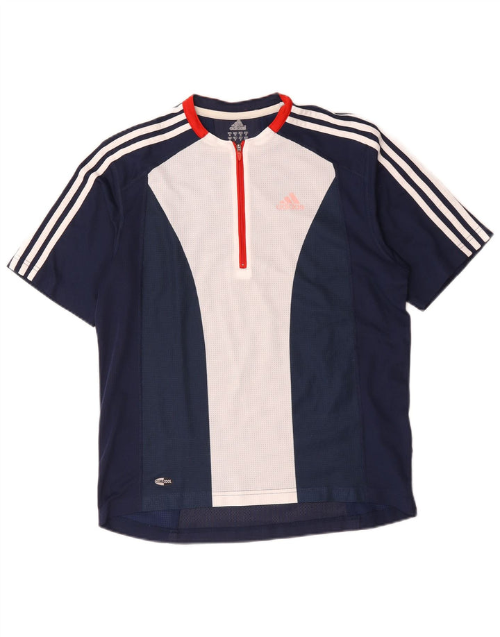 Adidas Hombre Climacool Zip Neck Camiseta Top Medium Azul Marino Colorblock