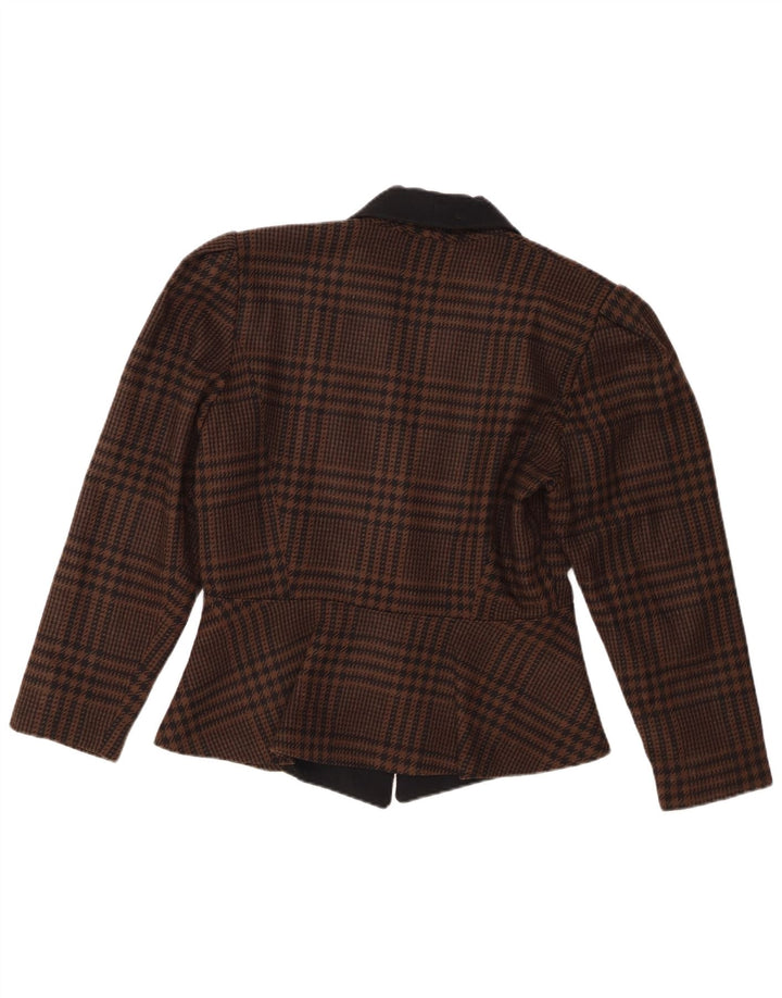 Vintage mujer 1 botón Blazer chaqueta IT 46 grande marrón Houndstooth