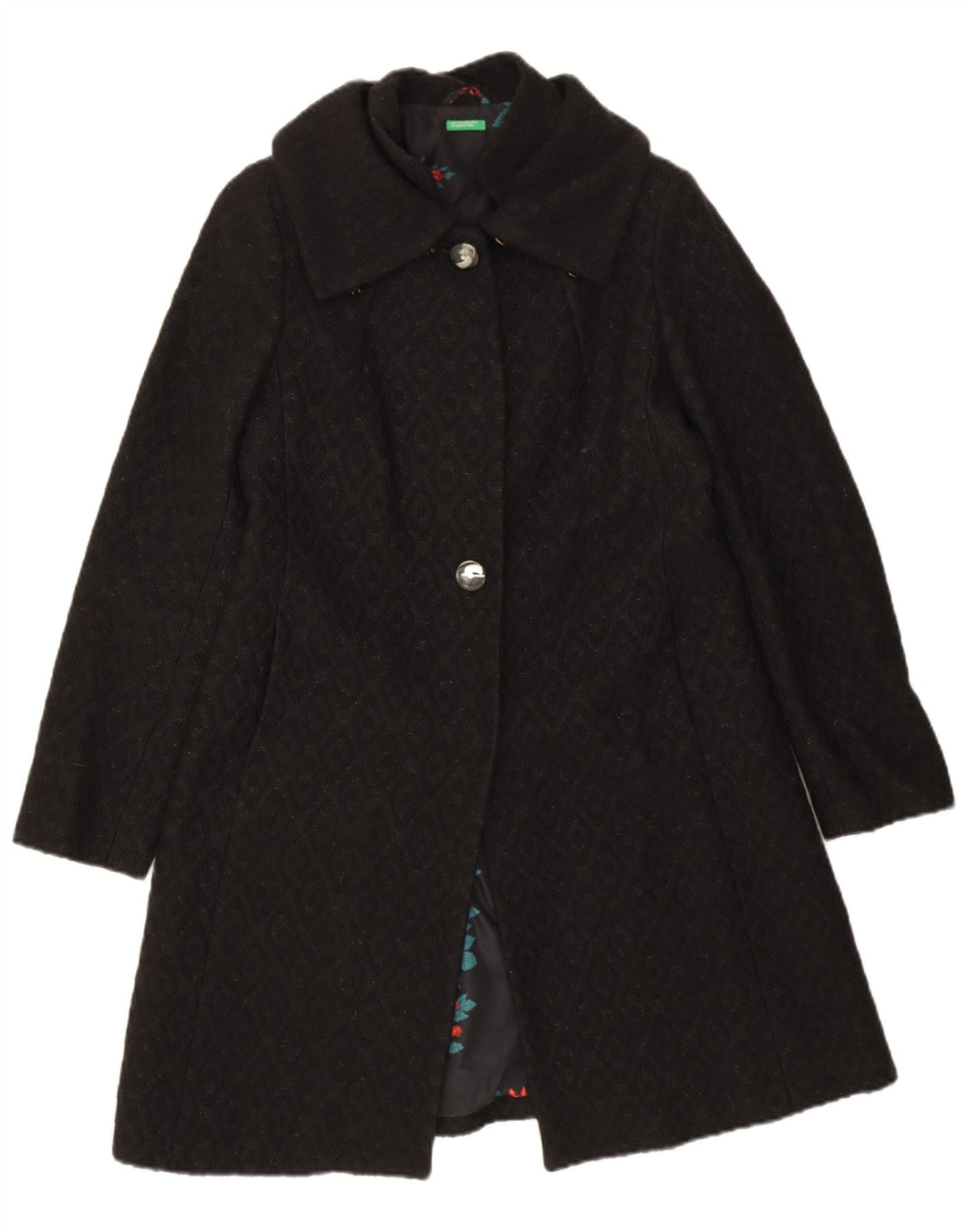 Abrigo Mujer Benetton IT 44 Medium Negro Argyle/Diamond