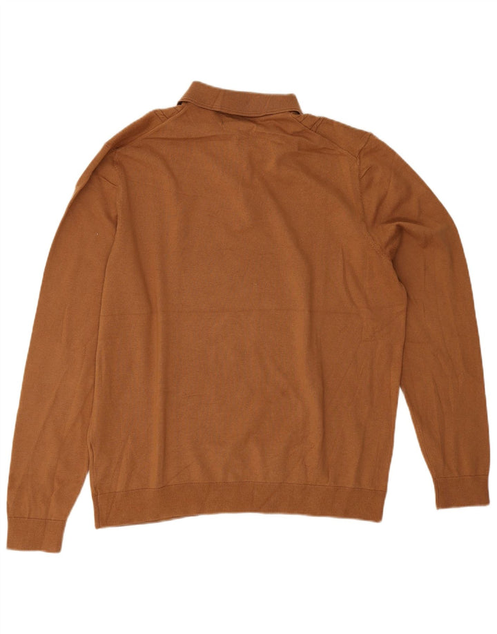 Marks & Spencer - Jersey de cuello tipo polo para hombre, talla grande, algodón marrón