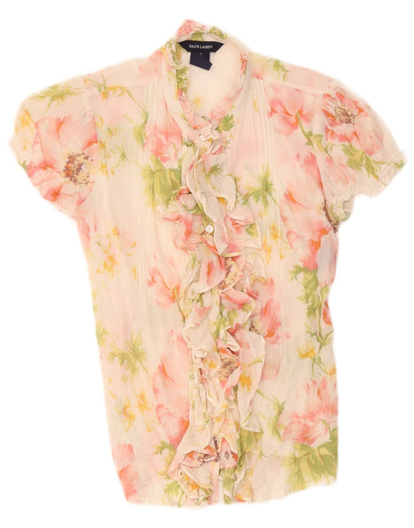 Ralph Lauren Blusa de manga corta para mujer US 14 XL Blanco Floral