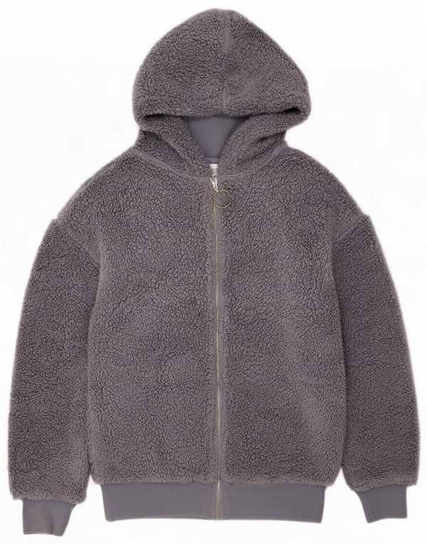 Topshop Chaqueta polar con capucha para mujer UK 8 Small Grey Poliéster