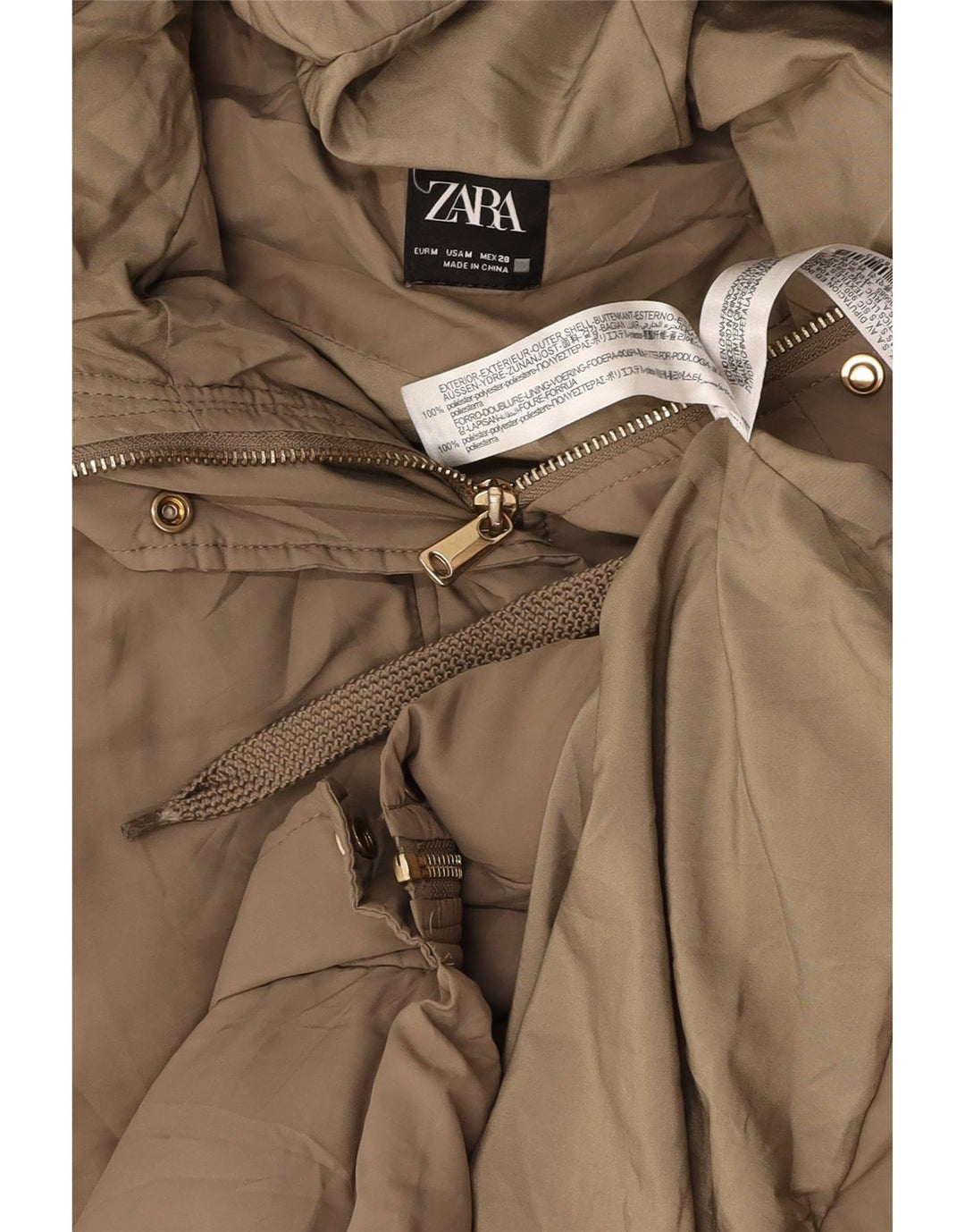 ZARA Mujer Chaleco Largo Acolchado Con Capucha UK 42 Poliéster Beige Medio