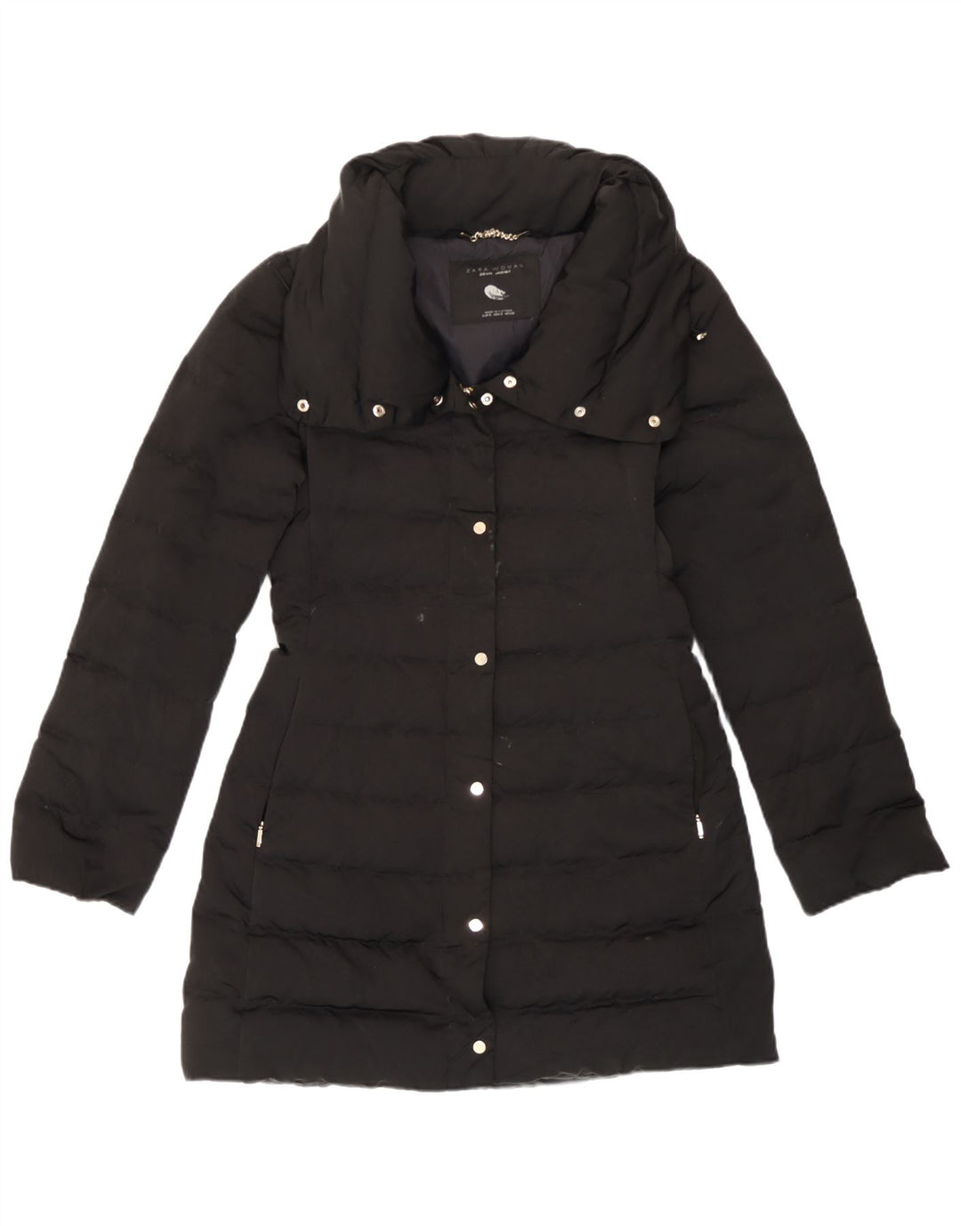 Zara Mujer Chaqueta Acolchada UK 10 Small Nylon Negro