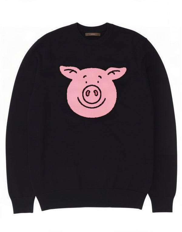 Marks & Spencer Jersey con cuello redondo y gráfico para hombre de algodón negro mediano