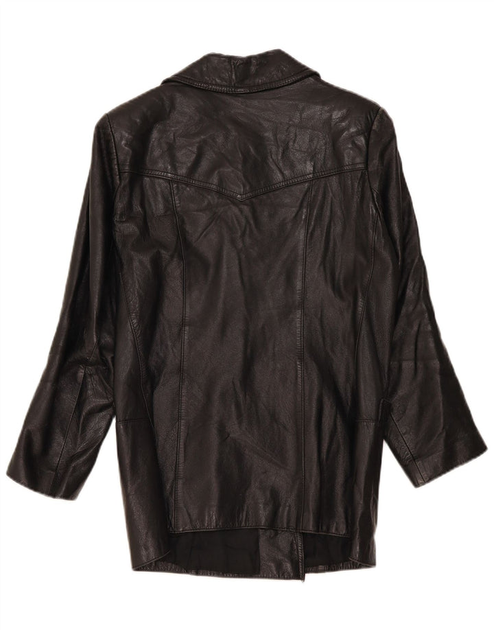 Vintage mujer doble pecho chaqueta de cuero IT 46 grande negro