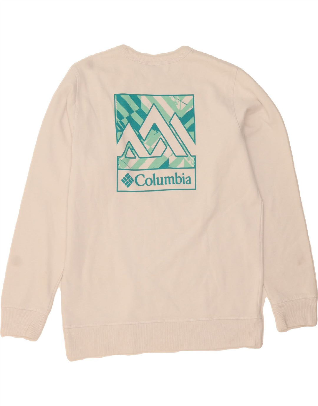 COLUMBIA Mens Graphic Sweatshirt Jumper Large White Cotton Vintage Columbia and Second-Hand Columbia from Messina Hembry 