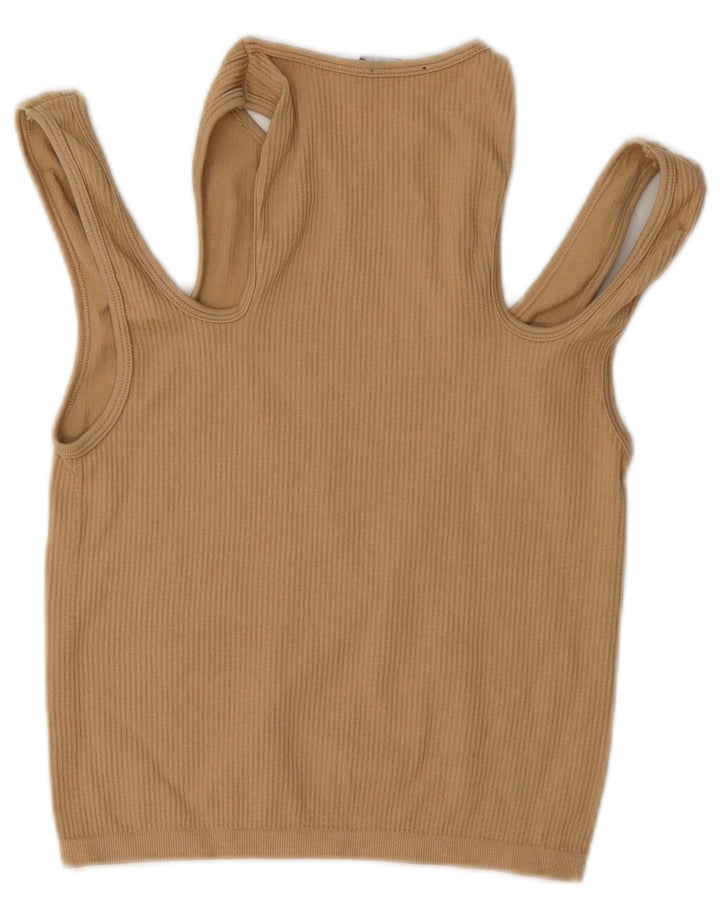 Zara Blusa Corta con Hombros Descubiertos para Mujer UK 40 Grande Beige