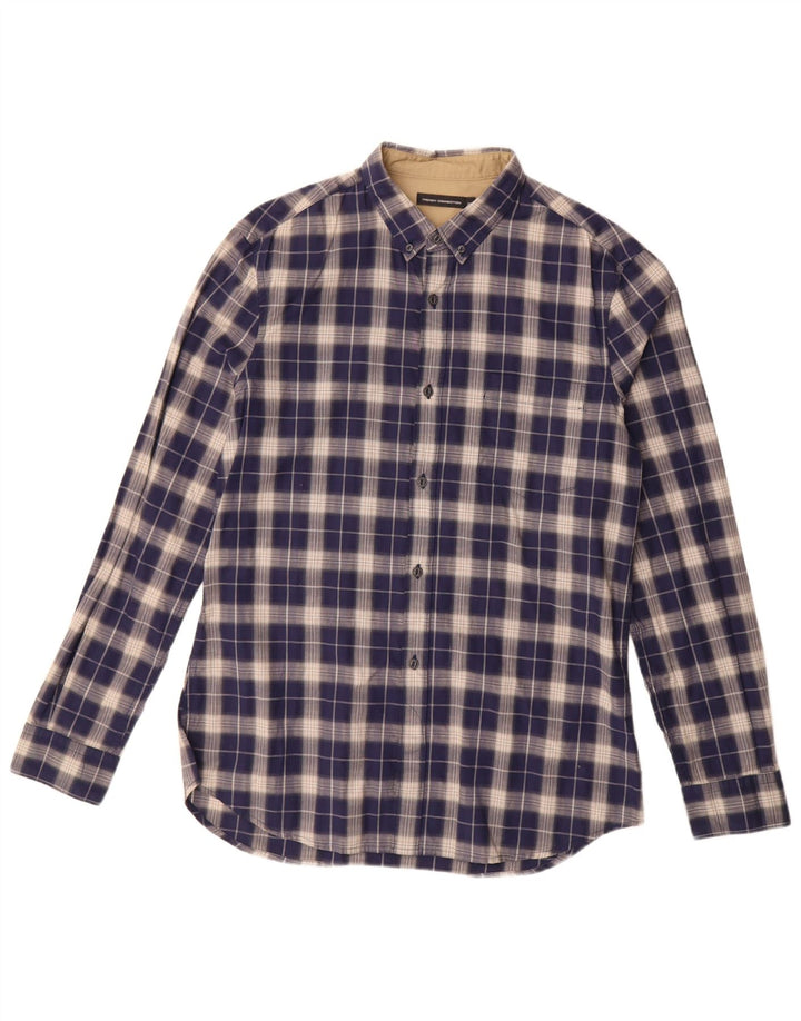 FRENCH CONNECTION Camisa Hombre Mediana Azul Marino Cuadros Algodón