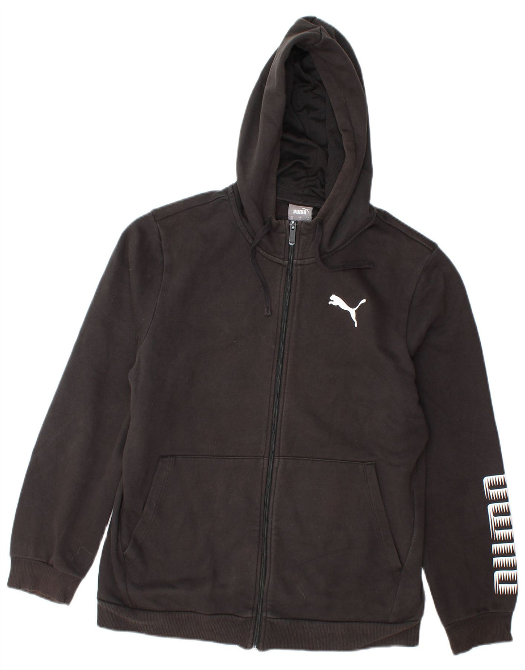 Puma Sudadera con capucha y cremallera gráfica para hombre, algodón negro mediano