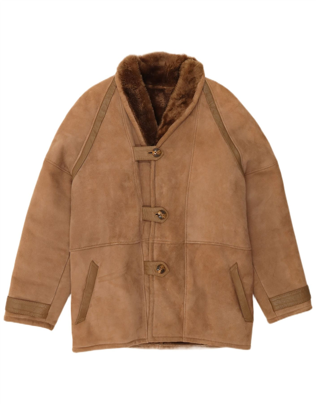 Vintage mujer shearling abrigo IT 48 XL marrón shearling