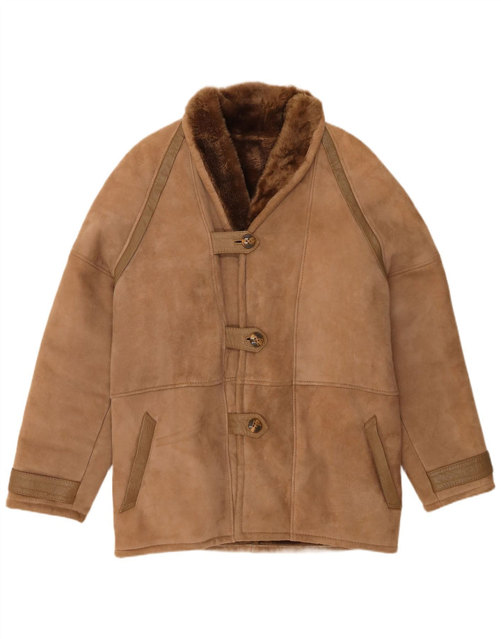 Vintage mujer shearling abrigo IT 48 XL marrón shearling