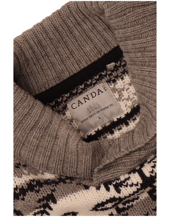 Canda Jersey con cuello tipo chal para hombre, talla grande, color gris, Fair Isle