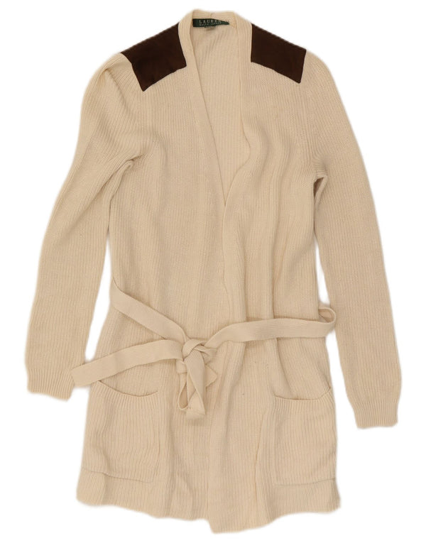 Ralph Lauren Suéter tipo cárdigan largo para mujer UK 6 XS Off White Colourblock