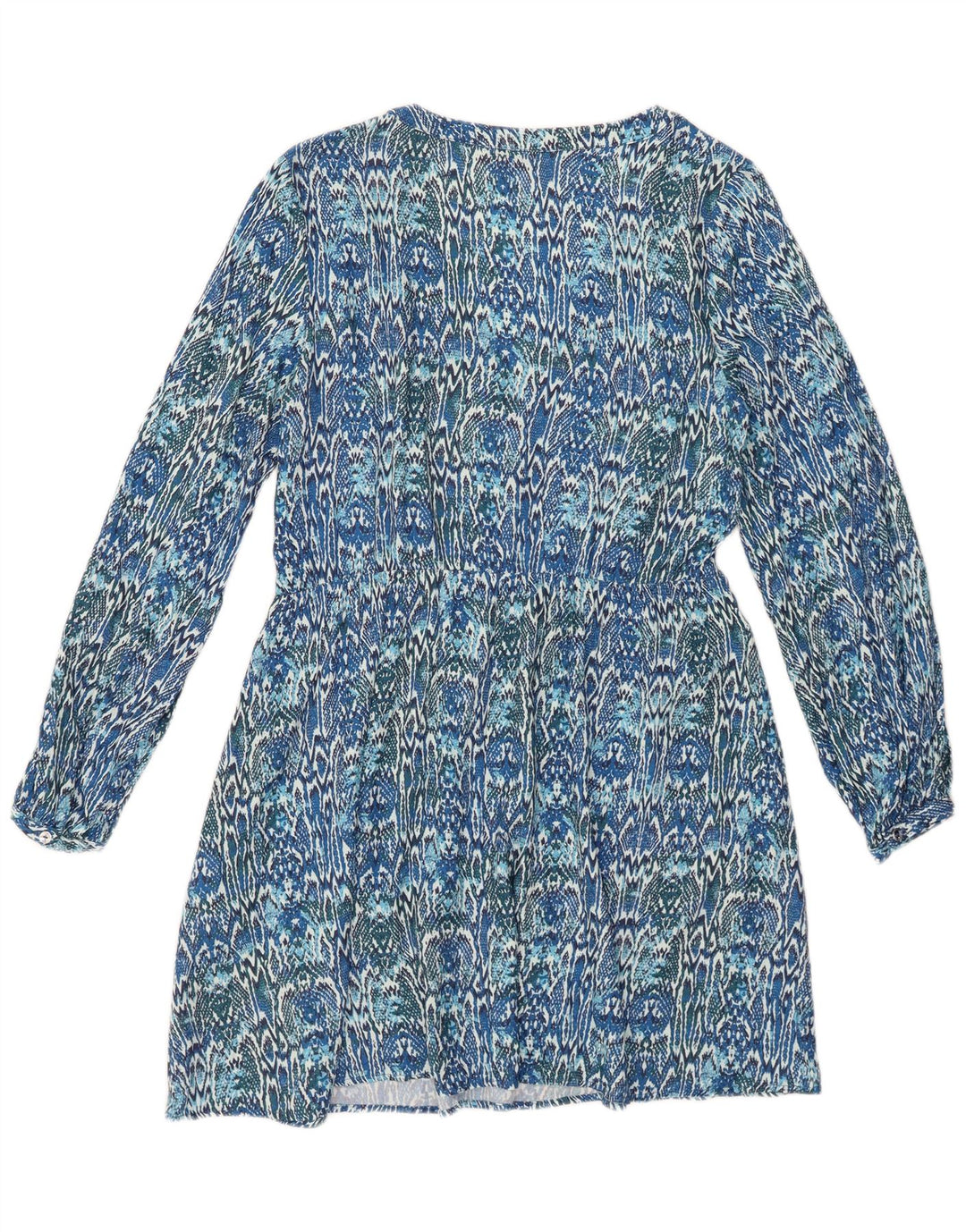 ZARA Vestido acampanado de manga larga para mujer ES 40 Small Azul Ikat Viscosa