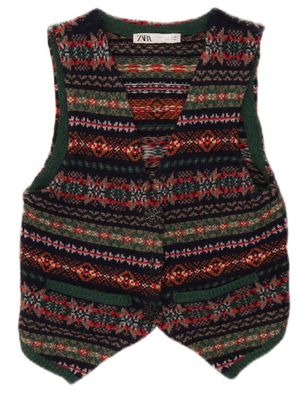 Zara Mujer Crop Chaleco UK 40 Mediano Lana Multicolor