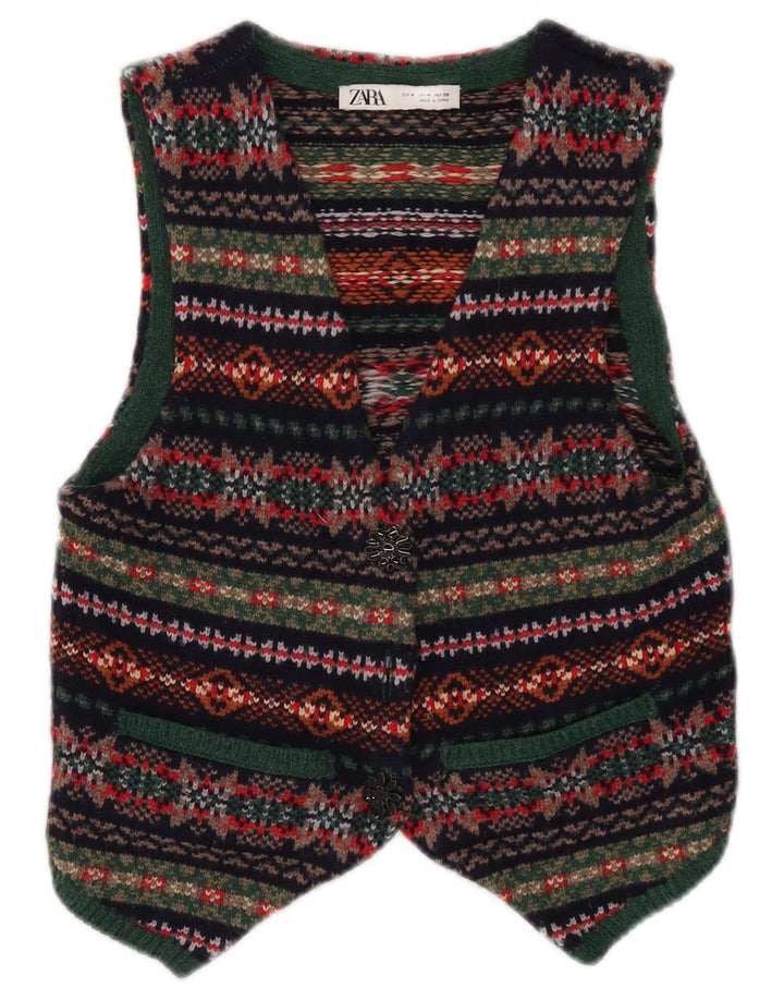Zara Mujer Crop Chaleco UK 40 Mediano Lana Multicolor