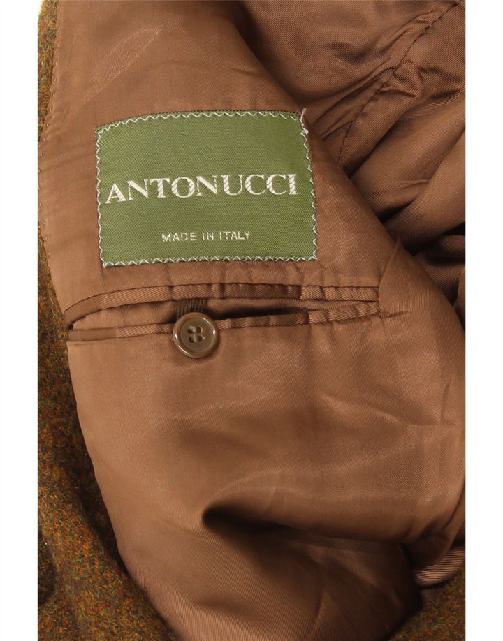 Vintage hombres 2 botones Blazer chaqueta IT 48 marrón medio moteado lana virgen