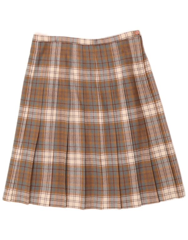 Falda plisada vintage de cintura alta para mujer UK 20 2XL W34 Lana a cuadros marrón