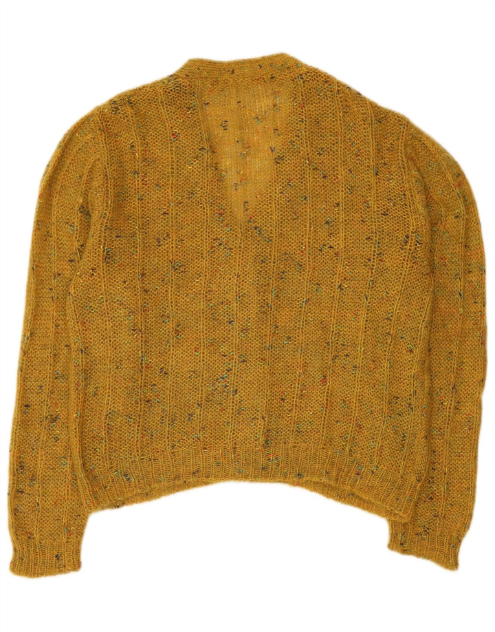 Vintage mujer Cardigan suéter Reino Unido 16 grande amarillo moteado