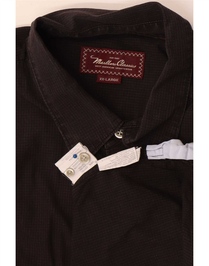 Camisa Marlboro Classics Hombre 2XL Algodón A Cuadros Marrón