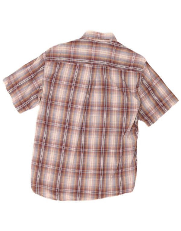 Carrera Camisa de manga corta para hombre de algodón a cuadros burdeos grande