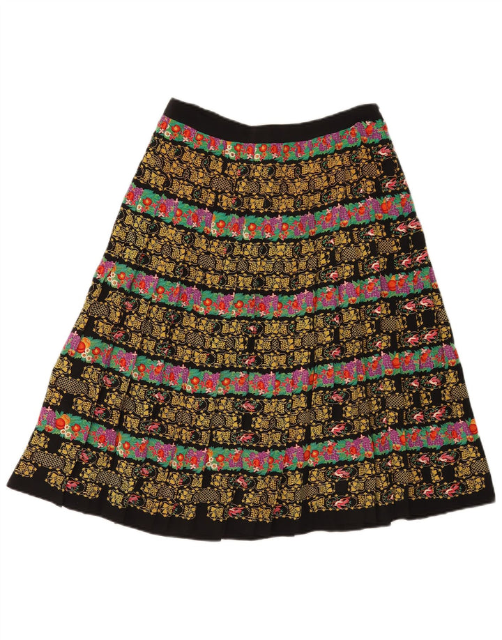 Vintage mujer falda plisada W28 medio negro floral