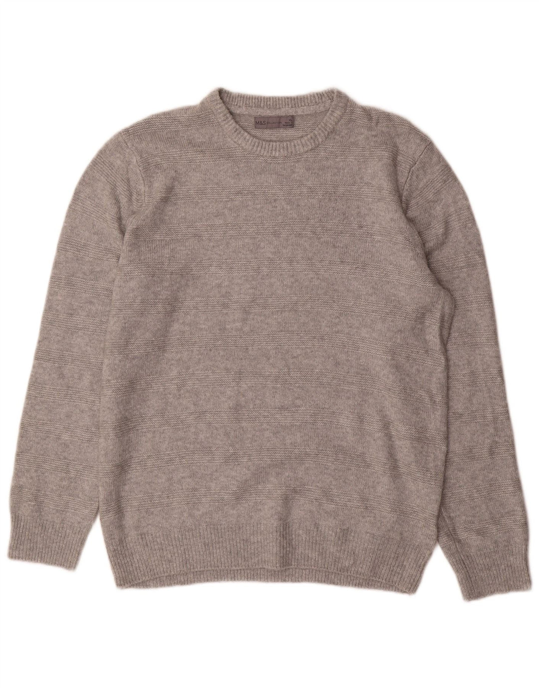 Marks & Spencer Jersey de Cuello Redondo para Hombre XL Acrílico a Rayas Gris