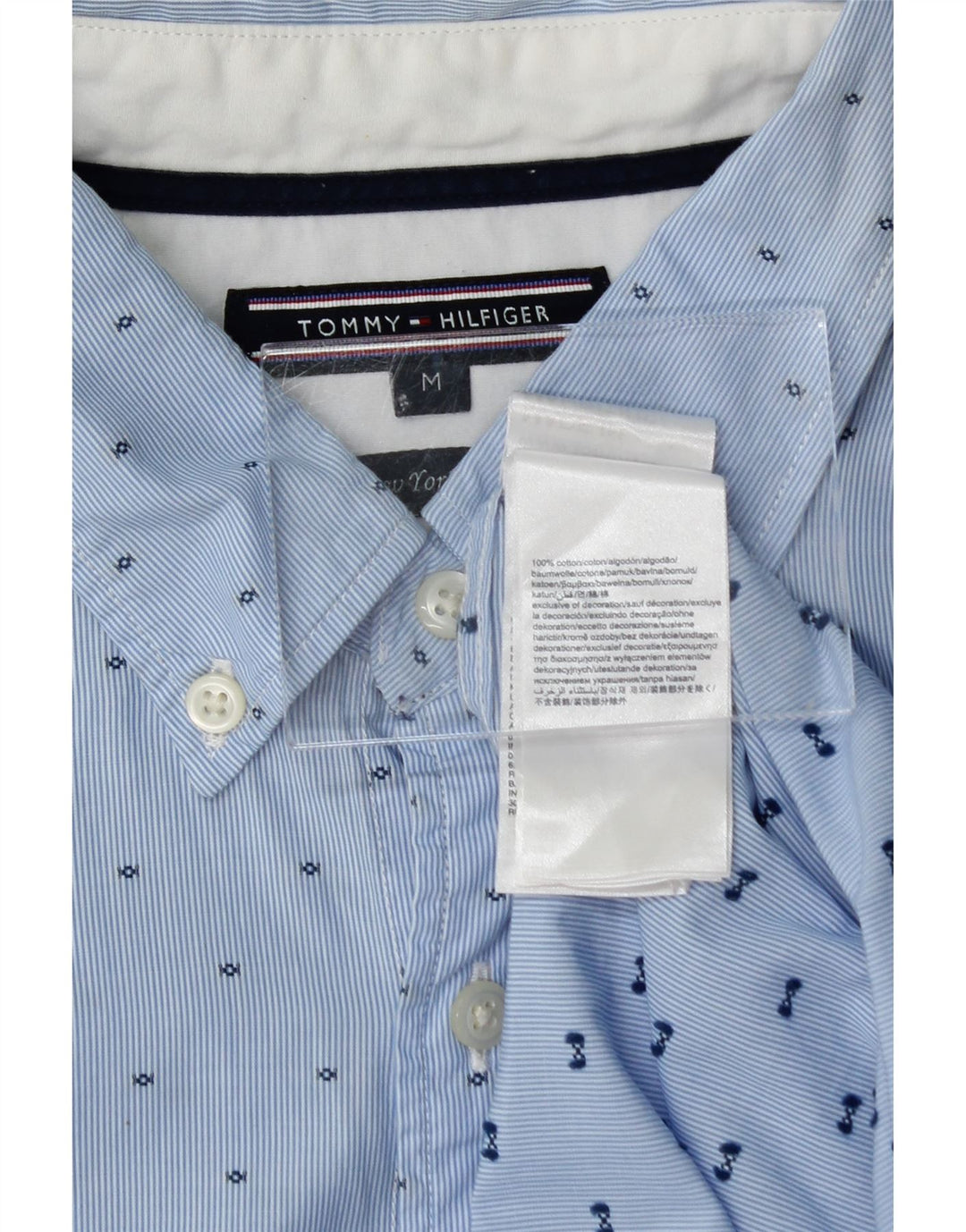 TOMMY HILFIGER Mens New York Shirt Medium Blue Spotted Cotton Vintage Tommy Hilfiger and Second-Hand Tommy Hilfiger from Messina Hembry 
